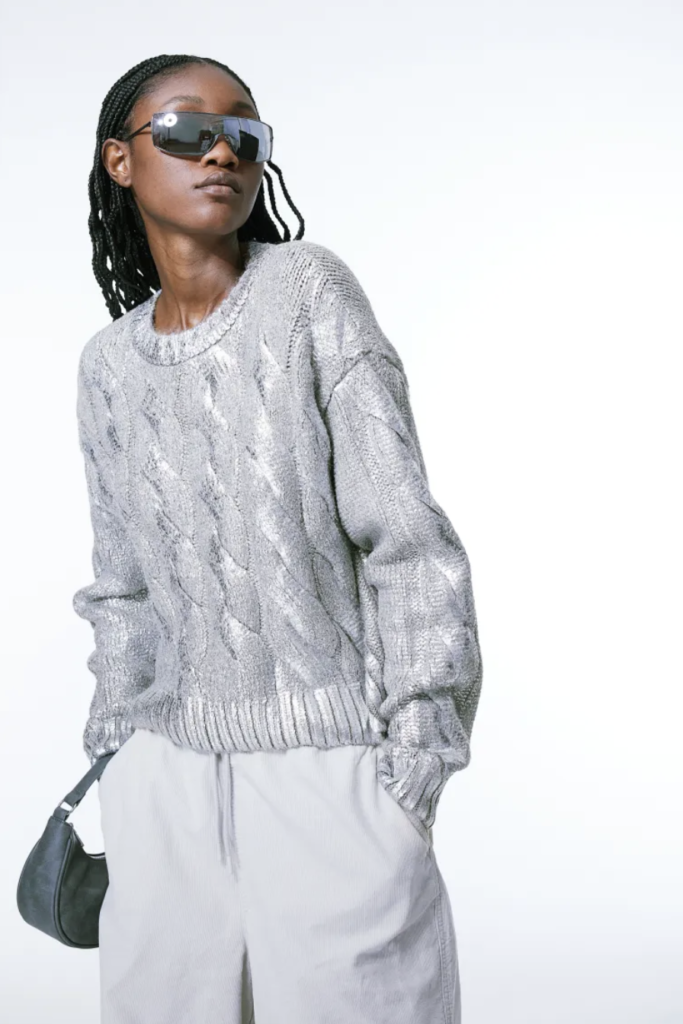 maglione a trecce argento H&M