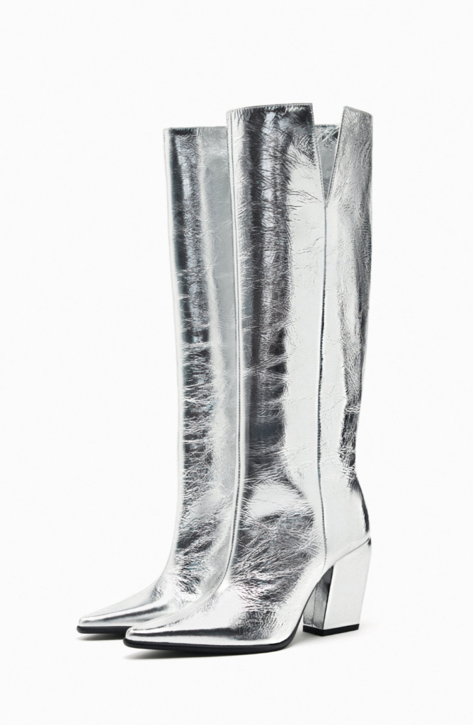 Stivale pelle argento zara